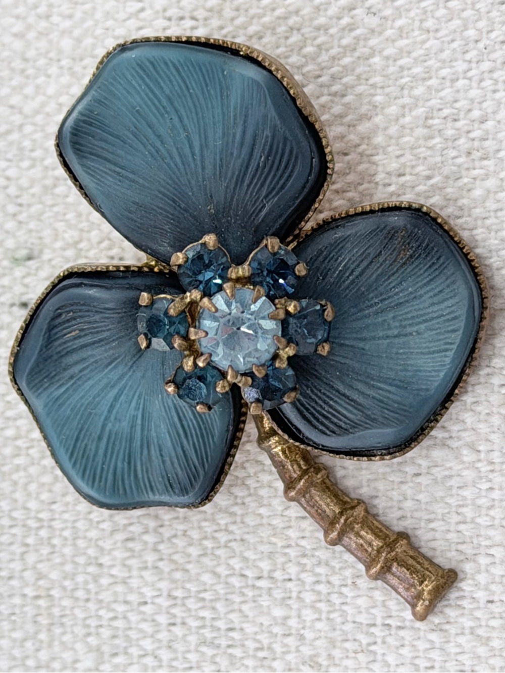 West Germany Vintage Blue Teal Flower Brooch Pin Jewelry